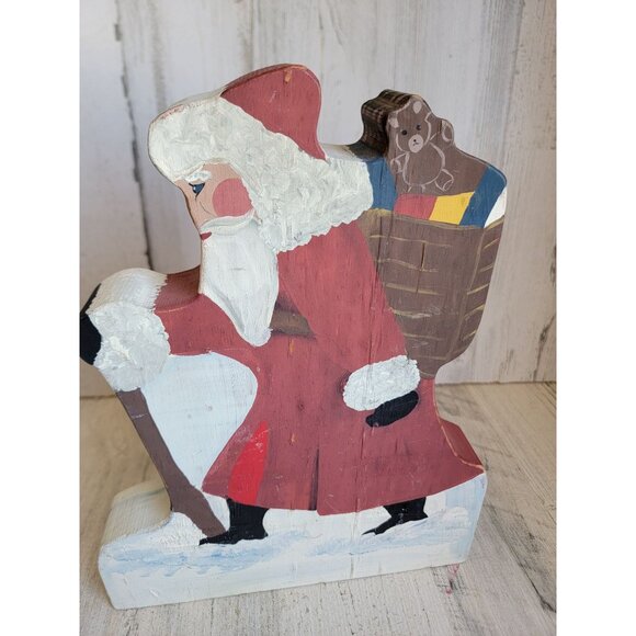 Wooden Santa Claus walking stick vintage home decor toy teddy bear - Picture 4 of 9